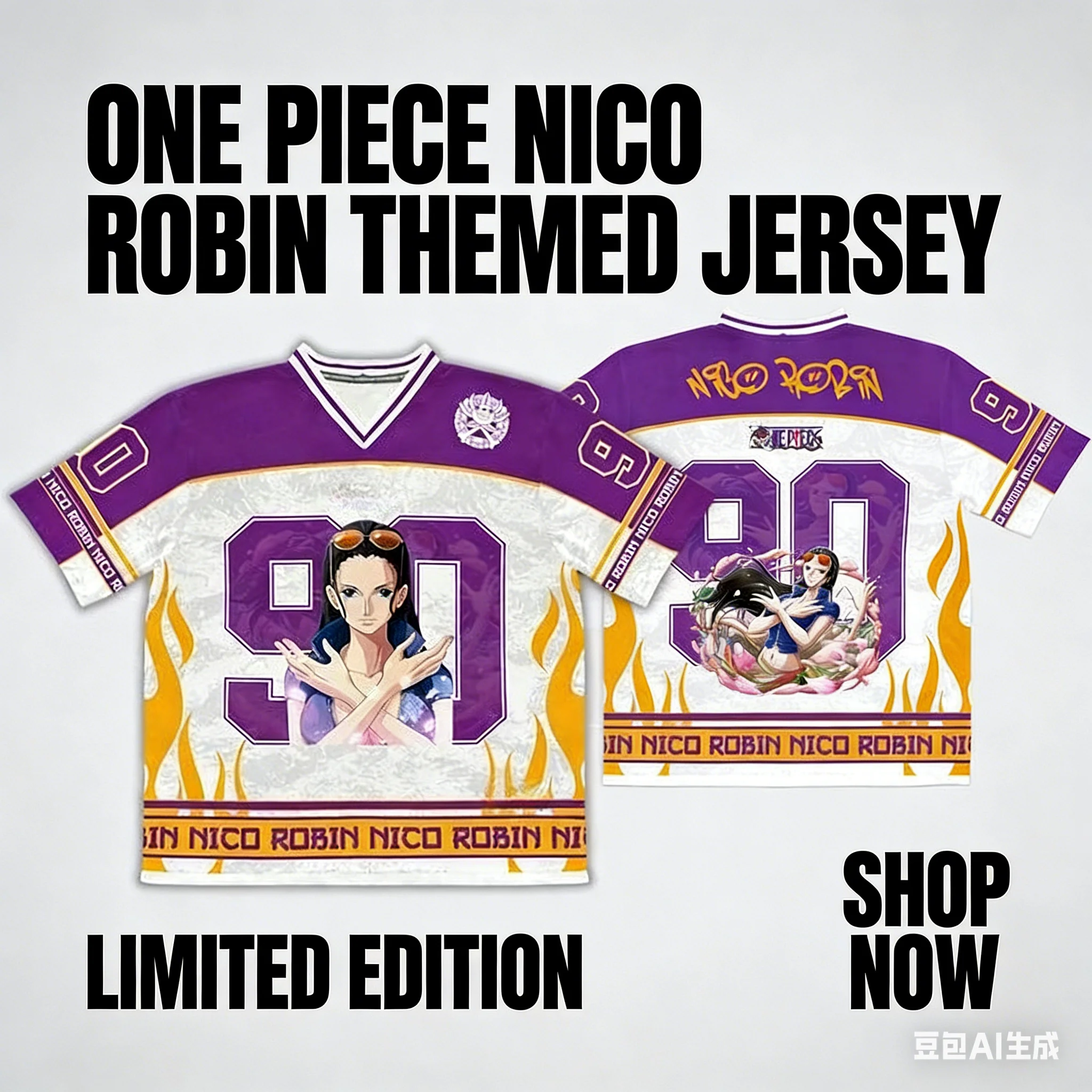 One Piece Nico Robin Anime Koreanischer Stil Kpop Baseball Hockey T-Shirt 90er-Jahre Jersey Mode Streetwear Anime Alltags-Unisex-Tops Tees