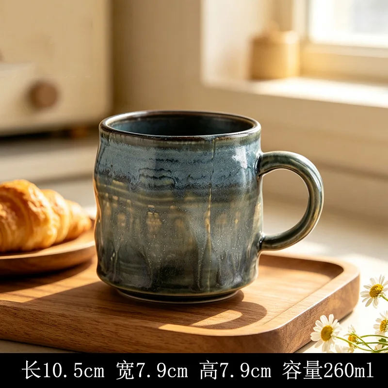 Keramische handgeschilderde koffiekop, hoogwaardige esthetiek, ovengebakken mok, eenvoudige retro ontbijtkop, koppelskop, hotel, homestay