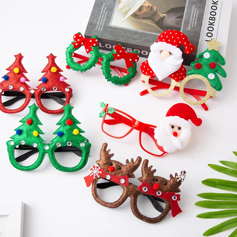 Christmas glasses frame decoration，Christmas Snowman Old Man Costume Props Hanging Ornaments Headband Set，Photo Party Activity G