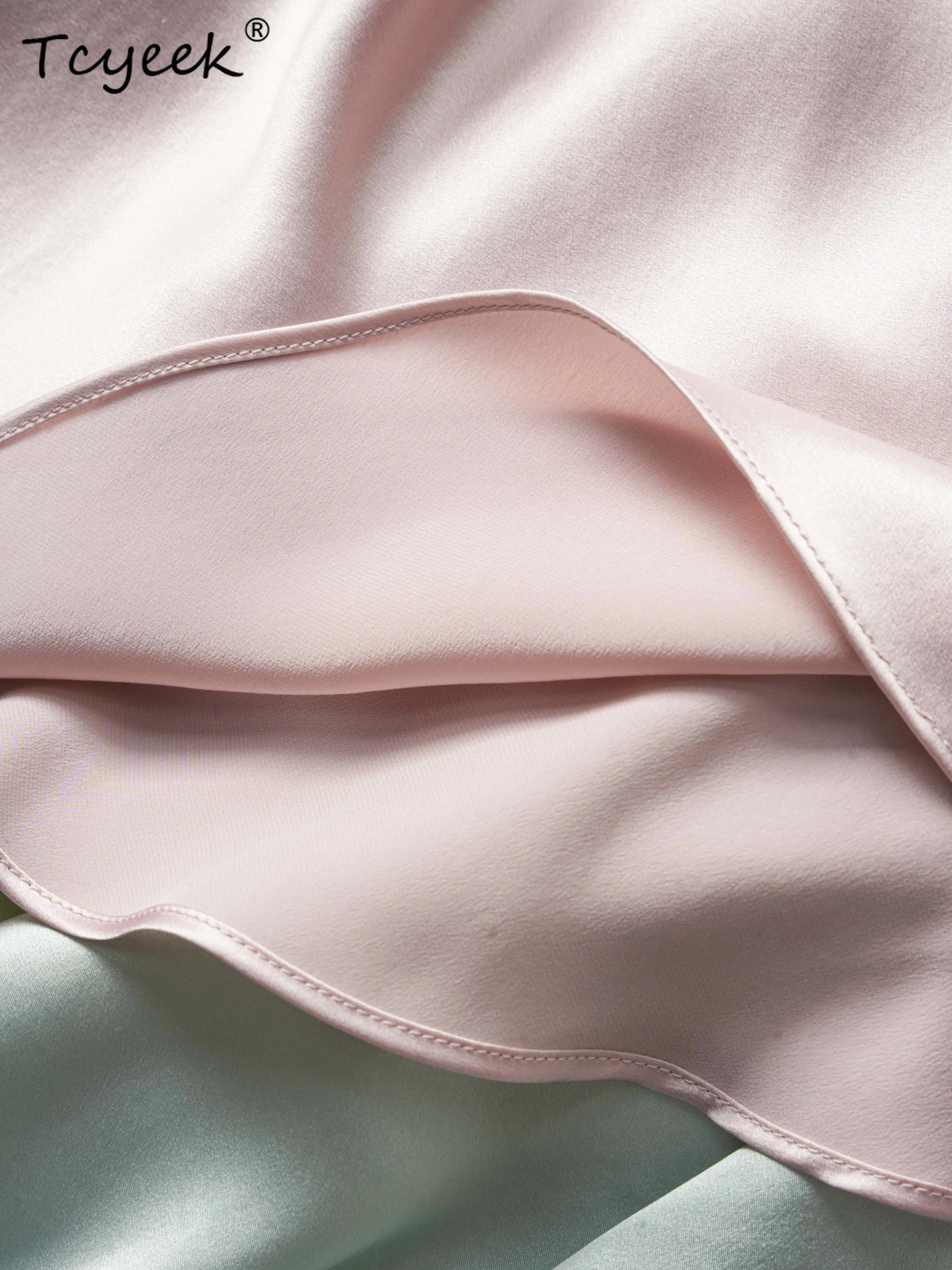 Tcyeek 100% التوت الحرير قمصان النساء 19 مللي متر الحرير بلون كاميس 2025 الربيع ملابس الصيف الأساسية تي شيرت مثير الإناث