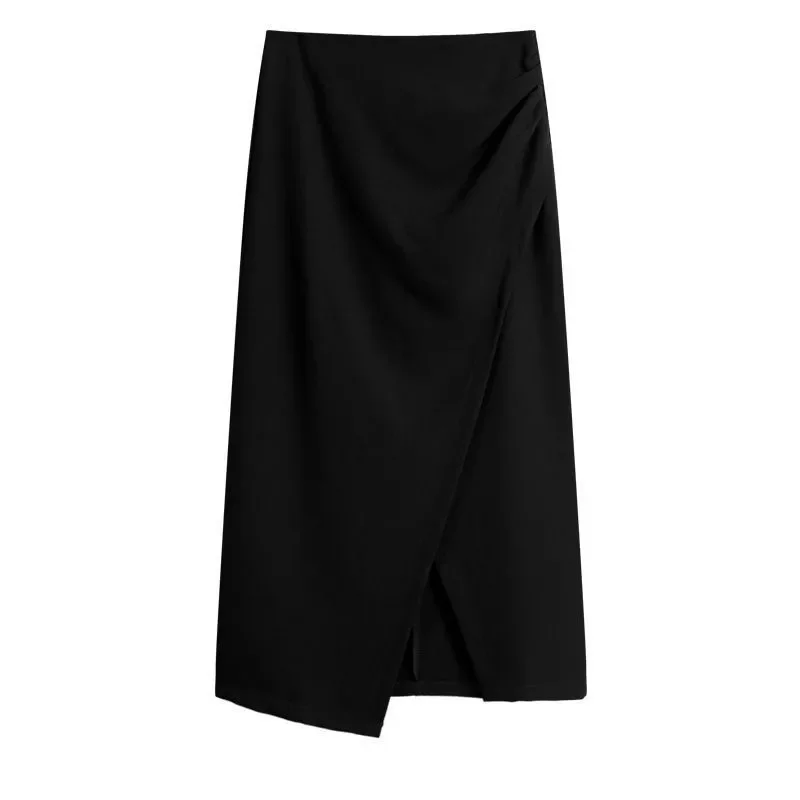 

Женская серая юбка-миди с нерегулярными рюшами и разрезом, повседневная офисная официальная одежда, юбка с высокой талией