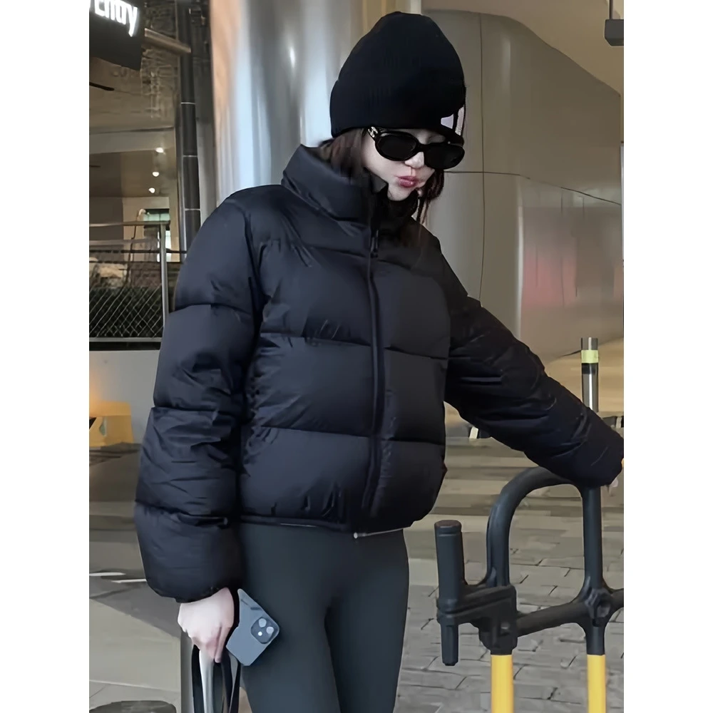 

Kendall Jenner Inspired Women's ort Puffer Jaet Coffee Color High Waist Stand Collar Bread Sle Durable Polyester Fiber