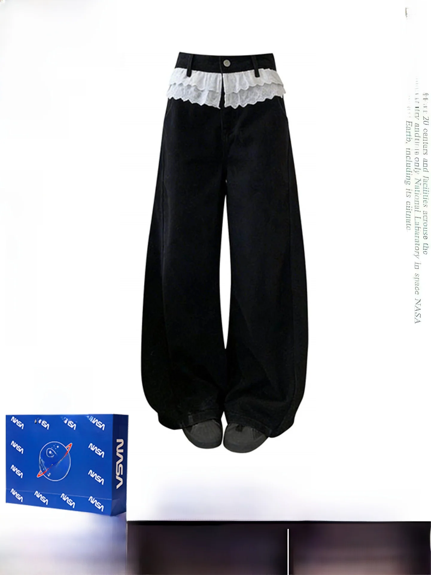 

Korean Sweet Sle High Waist Lace Trim Loose Wide Leg Pants Women Spring Summer Casual Long Trousers Faion Ladies Pants