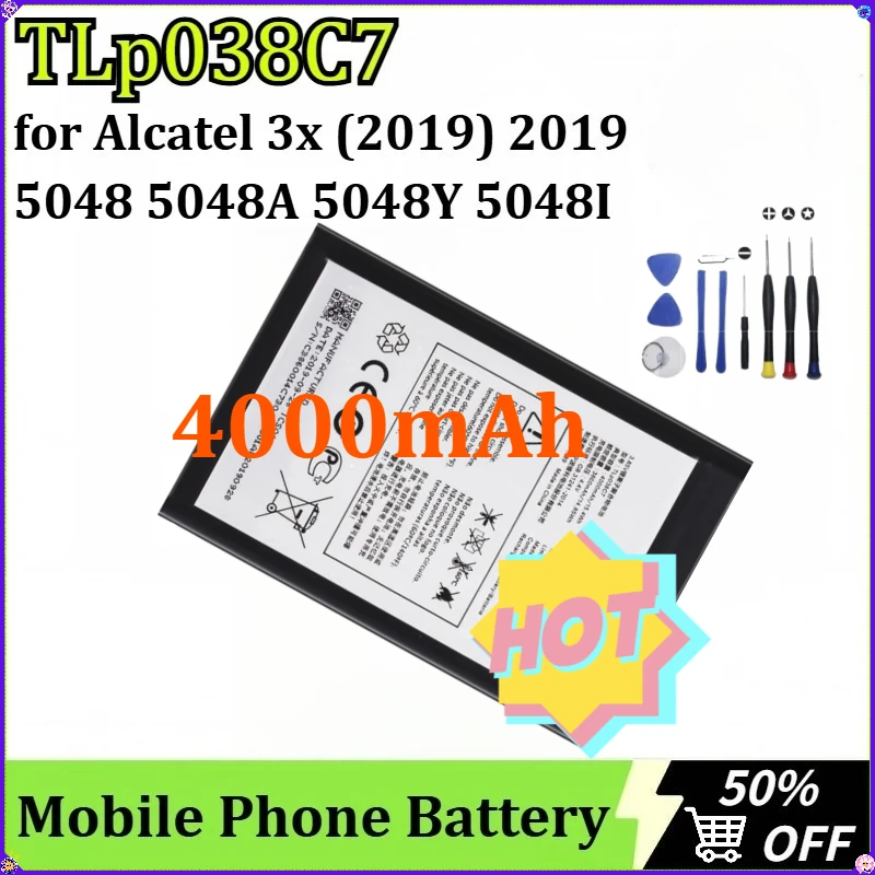 

For Alcatel 3x (2019) 2019 5048 5048A 5048Y 5048I 5048U Cell New TLp038C7 TLp038C1 Mobile Phone Battery 4000mAh