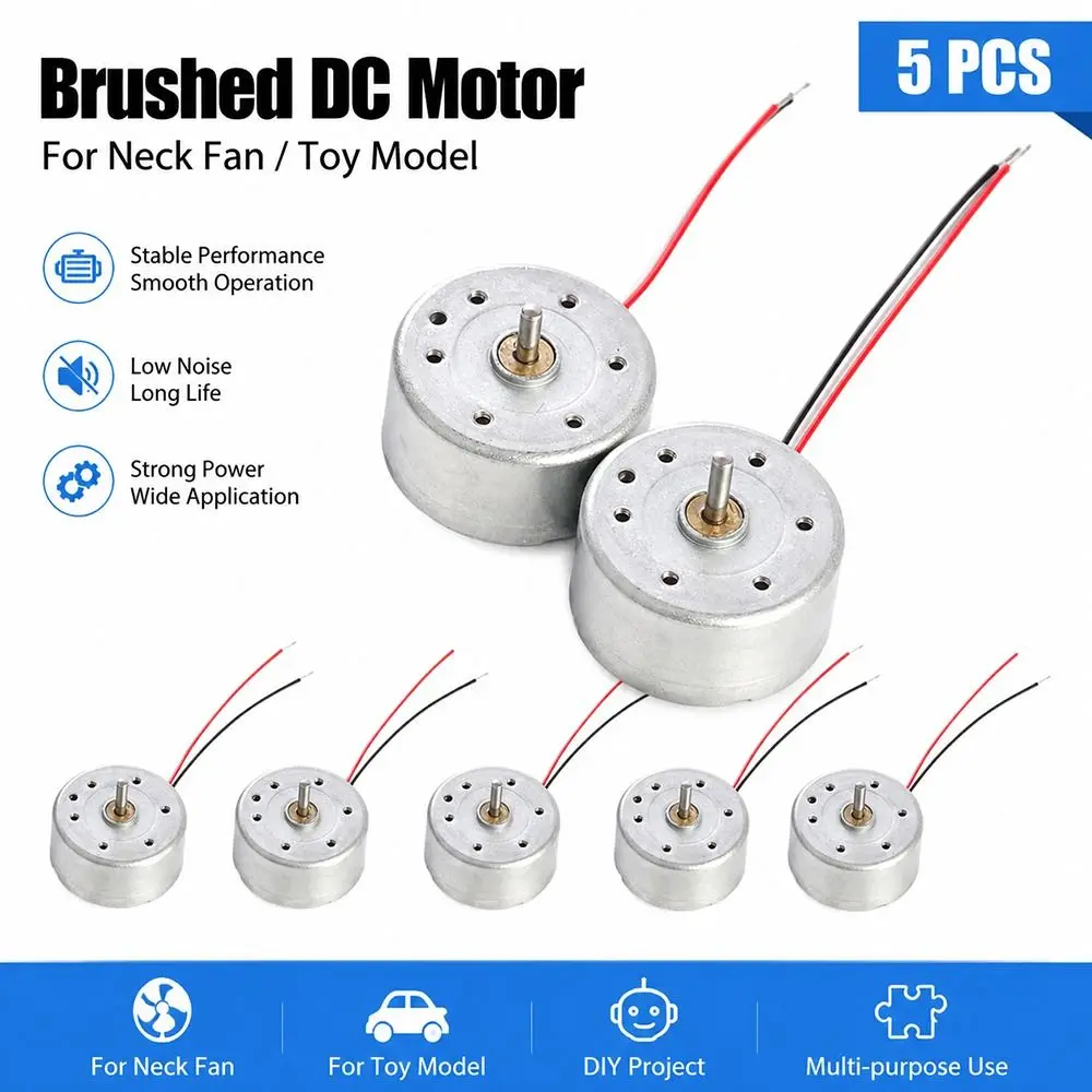 5Pcs Durable DC 1.5V-6V RF-300 DC Motor 2Pin PH 2.0mm Brush Motor Metal 2 Wire Micro 300 Motor for Hanging Neck Fan