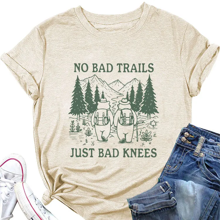 

Summer fashion crew-neck T-shirt no bad trails just bad knees Printed loose casual short-sleeved top