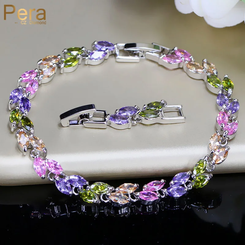 Pera CZ 7 Colors White Gold Color High Quality Multicolored Crystal Women Fashion Tennis Bracelets Bangle for Jewelry Gift B006