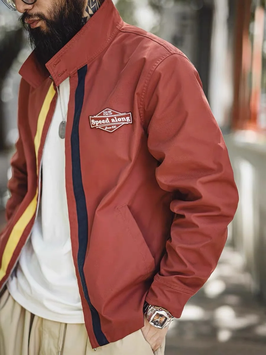 

Maden Men's Racing Jaet Color Blo Retro 60s American Workwear Spor Casual Zipper Coat Autumn Season Long Sve Stand C...