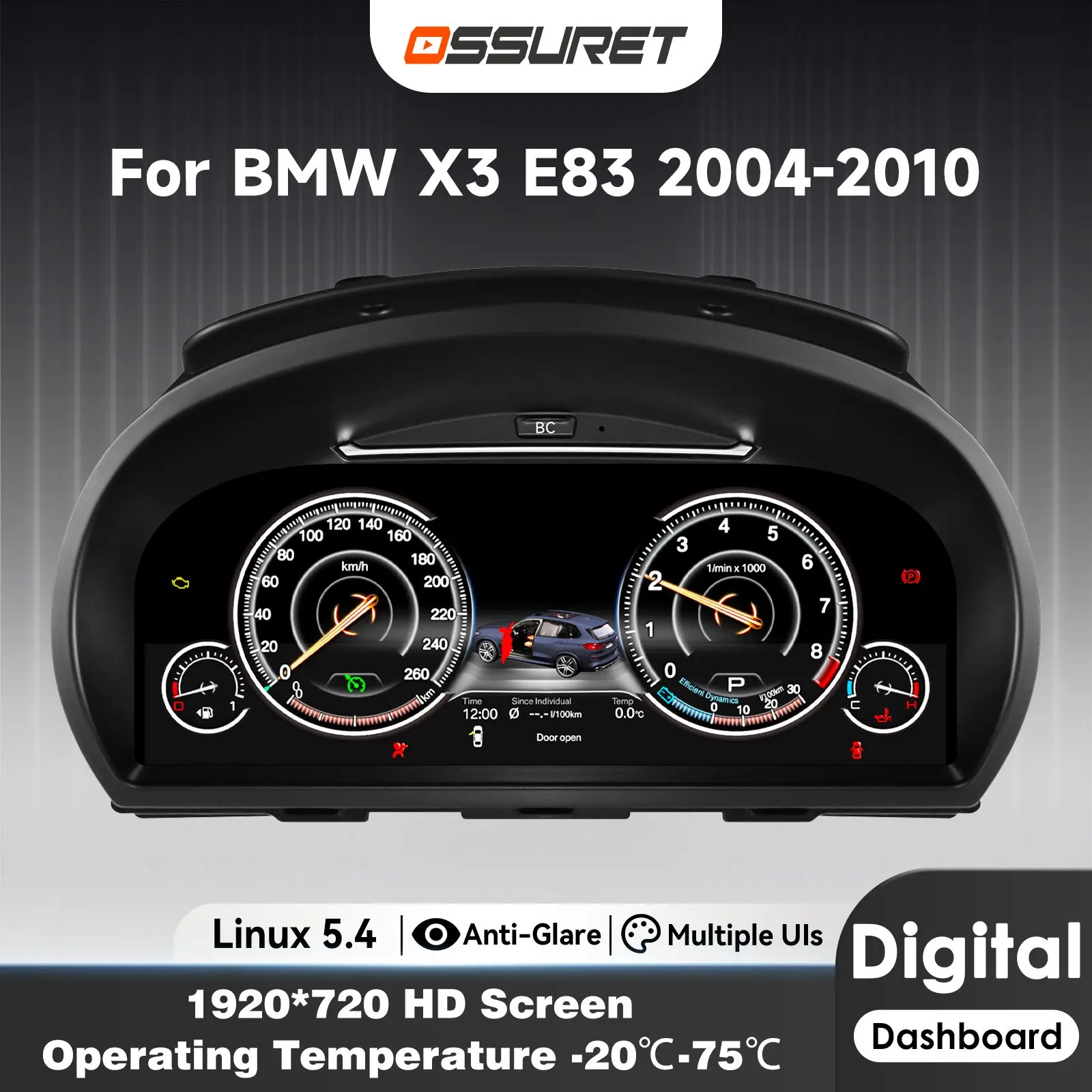 12.3Inch Linux LCD Dashboard panel For BMW X3 E83 2004 - 2010 Digital Instrument Cluster Virtual Cockpit Speedometer 1920*720