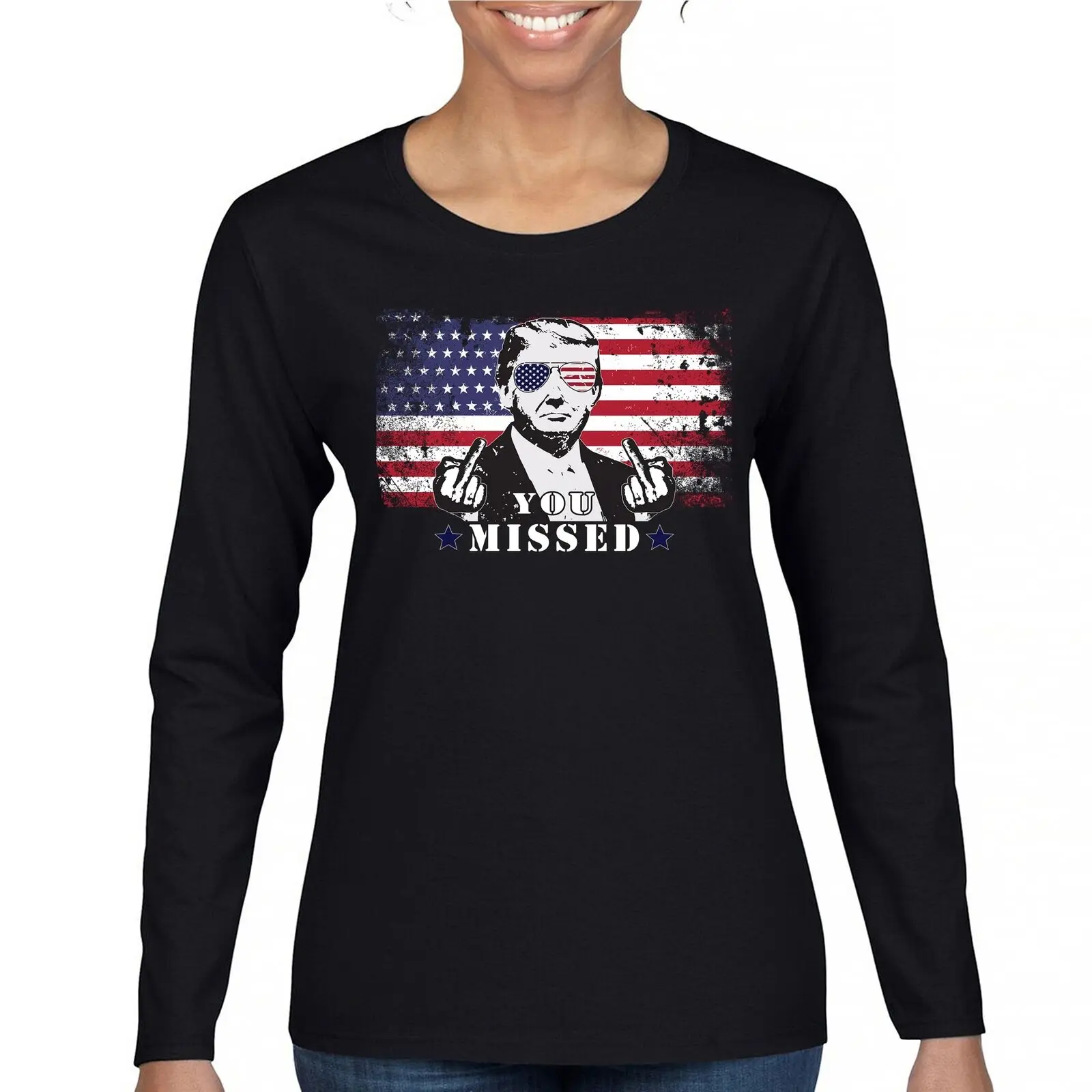 

Donald Trump You Missed Women's Long Sleeve T-shirt 2024 President Vote Red FJB