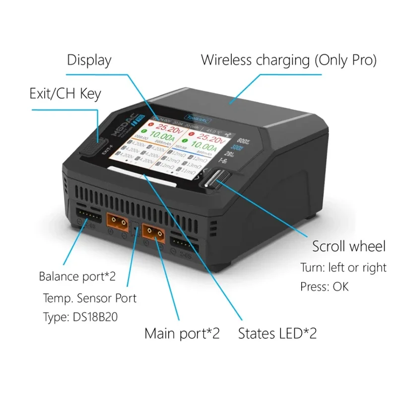 ToolkitRC M6DAC Dual Channel Smart Lipo Battery Charger Discharger AC 200W DC 350WX2 15A for 6S LiHV Lipo Battery PD 65W