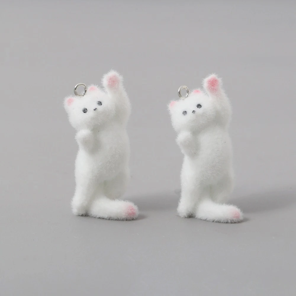 2pcs Flocking Little Cat Resin Charms Animal Pendant DIY Phone Chains Keychain Earring Accessory for Jewelry Making Findings