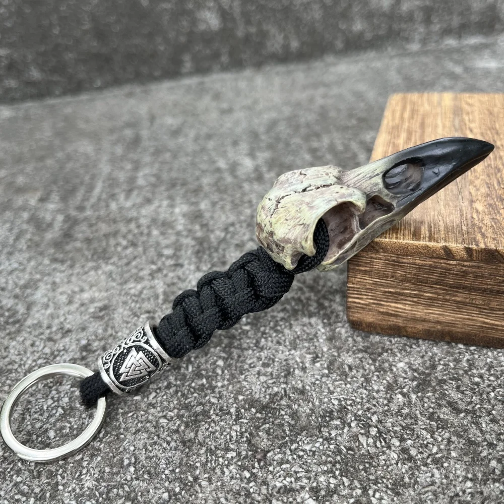 Nostalgia Norse Odin Raven Crow Skeleton Keychain Viking Pirate Runes Bead Paracord Resin Eagle Head Keyring Halloween Jewelry