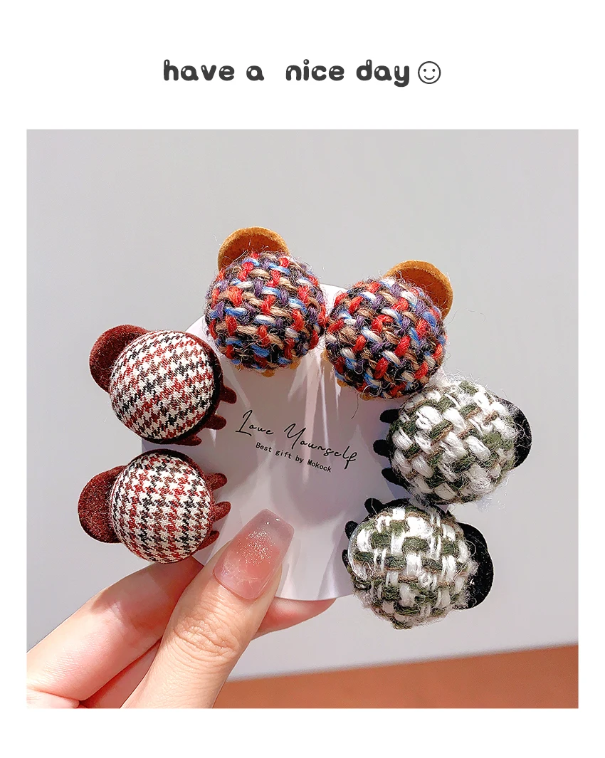 Mini-Haarspangen im Retro-Stil mit Tweed-Kugel-Dekor, kleine Haarklammern für Damen und Mädchen, niedliche Haarnadeln für Pony und zerzauste Haare, ideal für den täglichen Gebrauch. – Detail 1