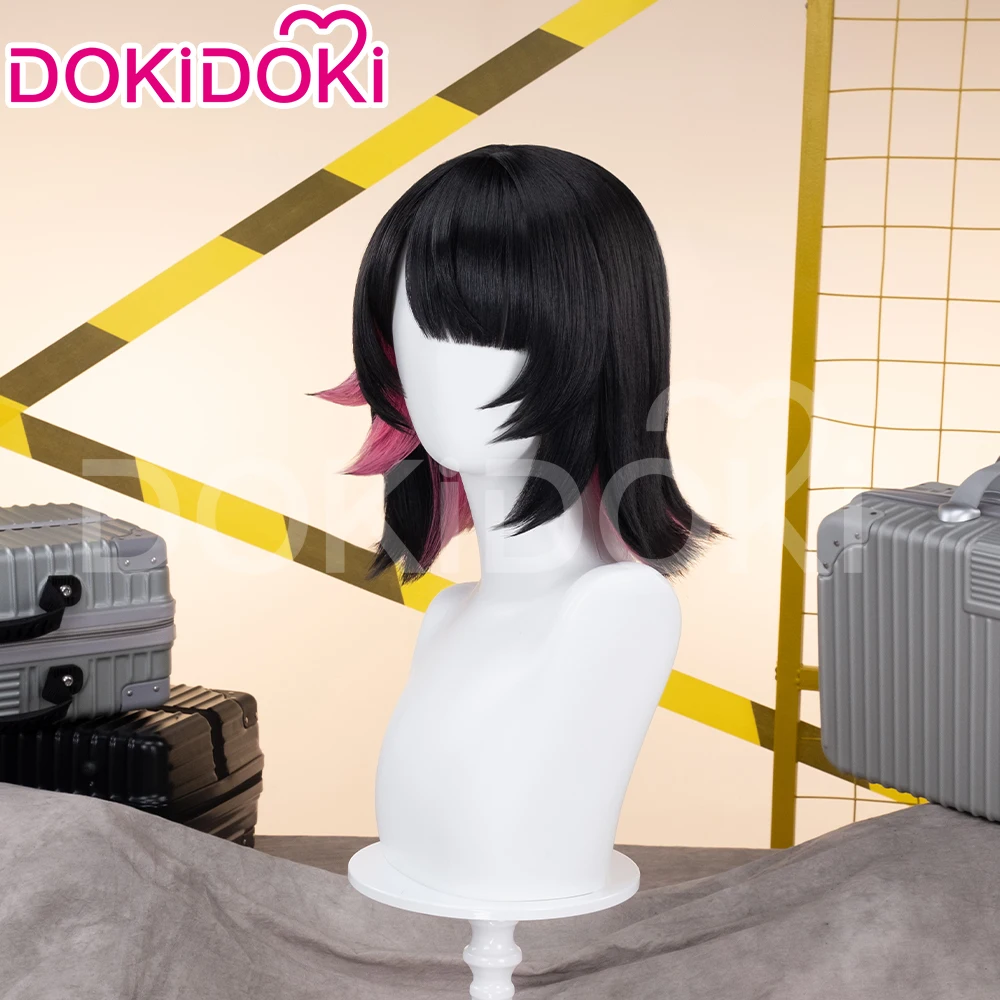 متوفر في المخزون شعر مستعار Ellen Joe Game Zenless Zone Zero للنساء قصير أسود وأحمر شعر مستعار ZZZ Ellen Joe Cosplay قبعة مجانية للهالوين