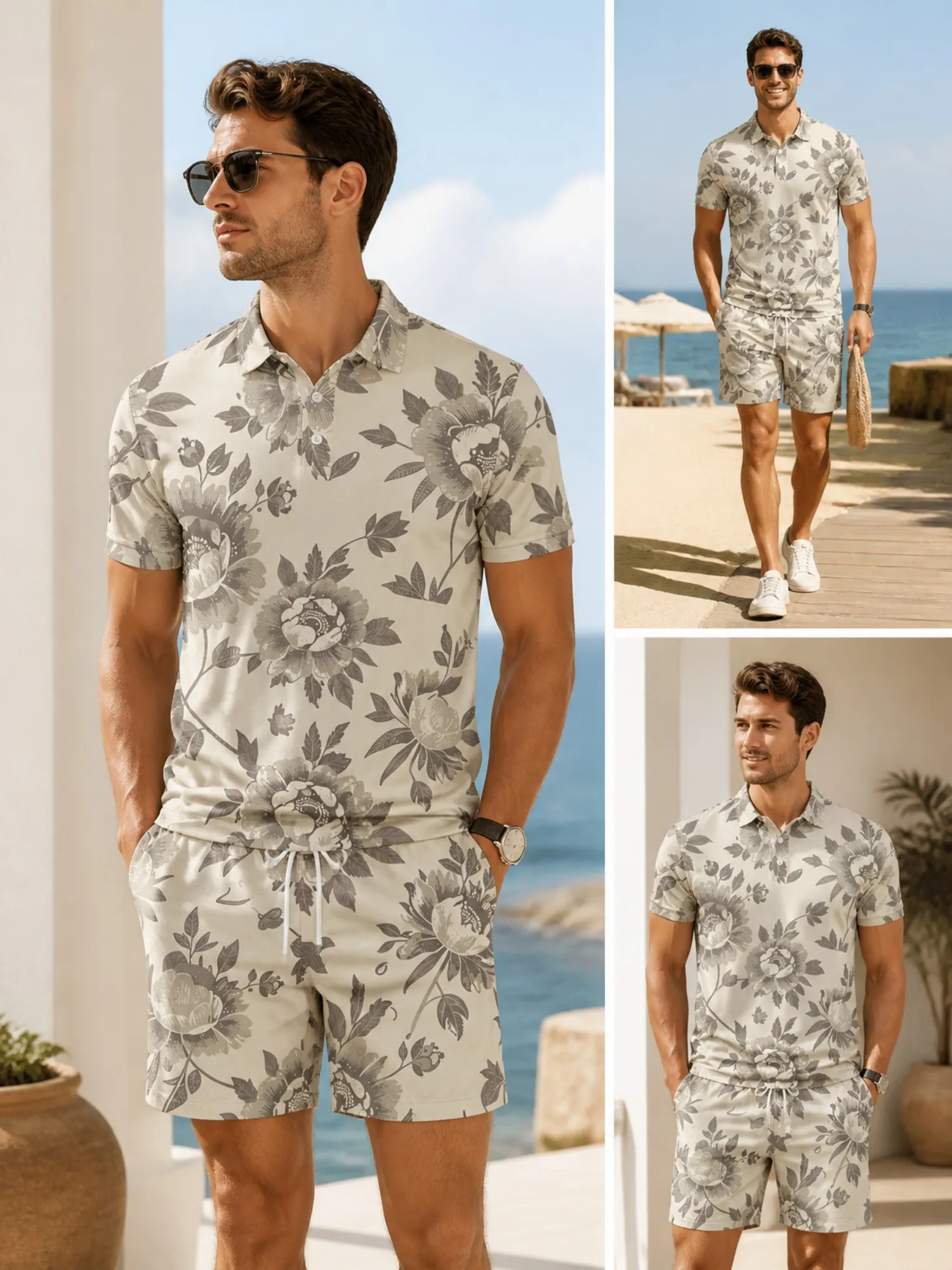 Conjunto de Camiseta Polo de Manga Corta y Pantalones Cortos para Hombre, Conjunto Casual de Dos Piezas para Vacaciones de Verano en la Playa, Ropa Informal y Suave para Descansar