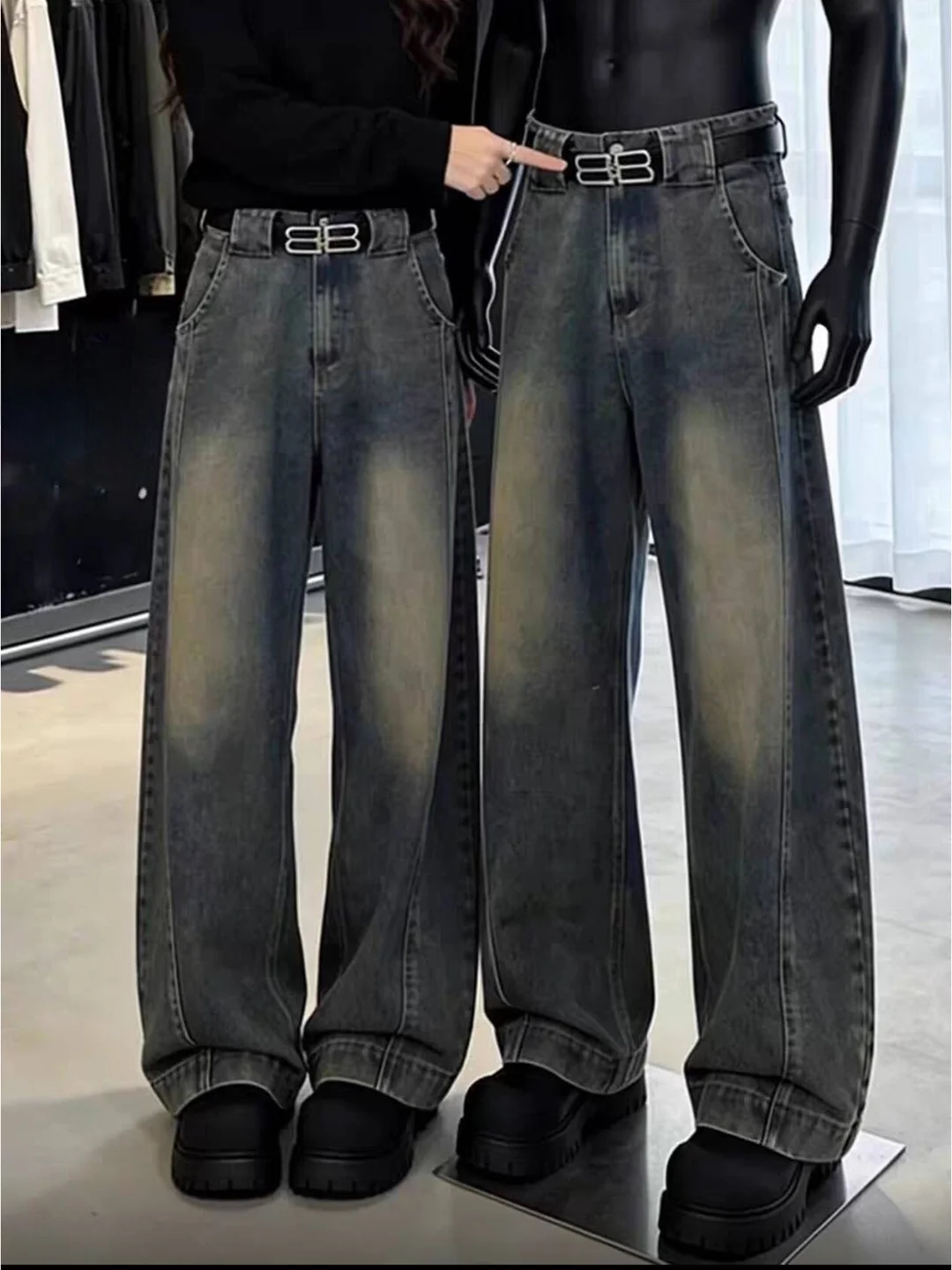 

Retro Blue Knife Men's Jeans Spring Loose Slim Straight Leg Wide Leg Pants Cleanfit Flared Pants High Waist Denim Jeans