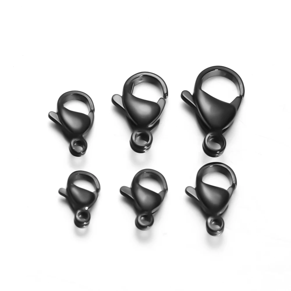 25Pcs Black Lobster Clasps 9-15mm Stainless Steel Necklace Hooks Connector Space Beads for DIY Jewelry Making Bulk Wholesale