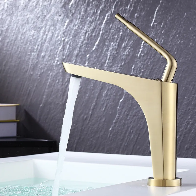 Brushed Gold Bathroom Faucet Brass Basin Faucet  Gold Sink Faucet Bathroom Basin Faucet Mixer Tap Hot and Cold Lavotory  faucet