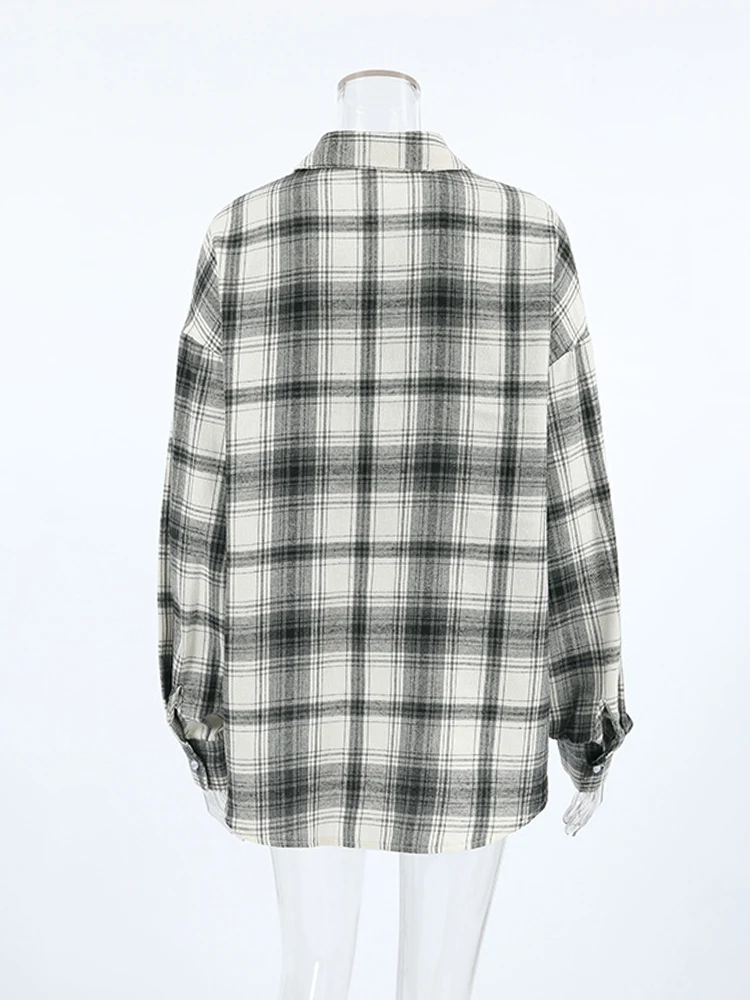 Mumaroho 2024 Women Autumn Winter Long Sleeve Oversized Plaid Shirt Vintage Loose Fit Blouse For Woman