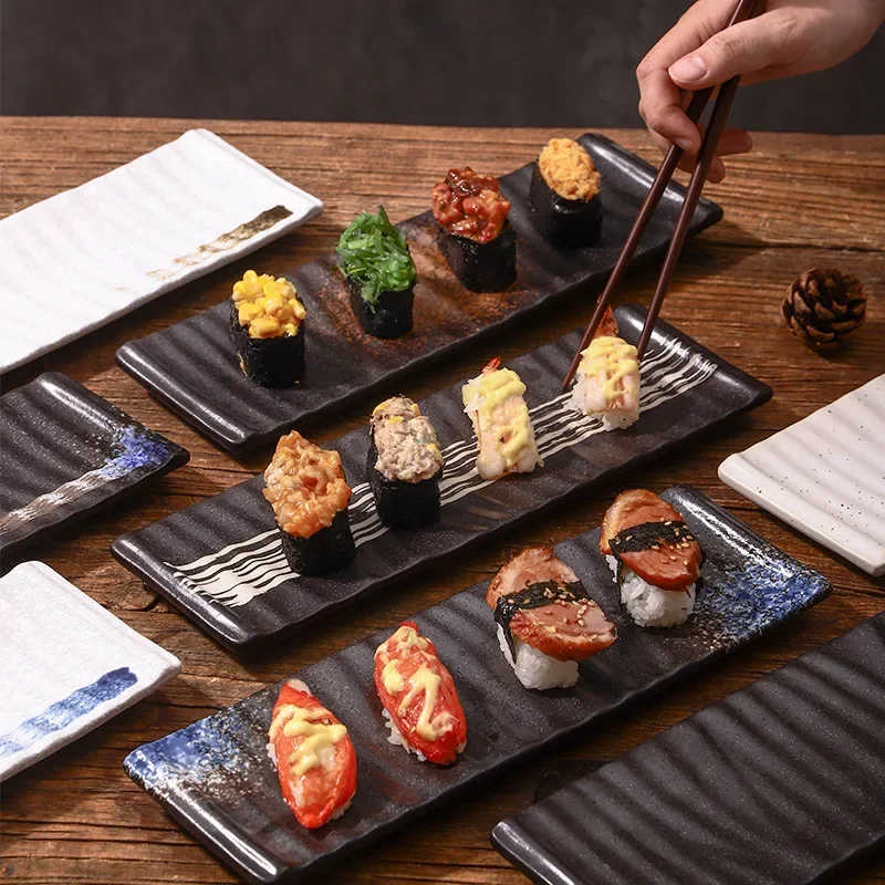 Japanese Sashimi Sushi Inventory Heart Plate  Rectangle Flat  Ceramic Tableware Personalized Rock Flat Plate Long