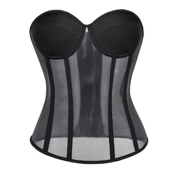 Frauen sexy Mesh BH Korsett Gothic schlanke Streetwear durch Overbust Bustier Top sehen