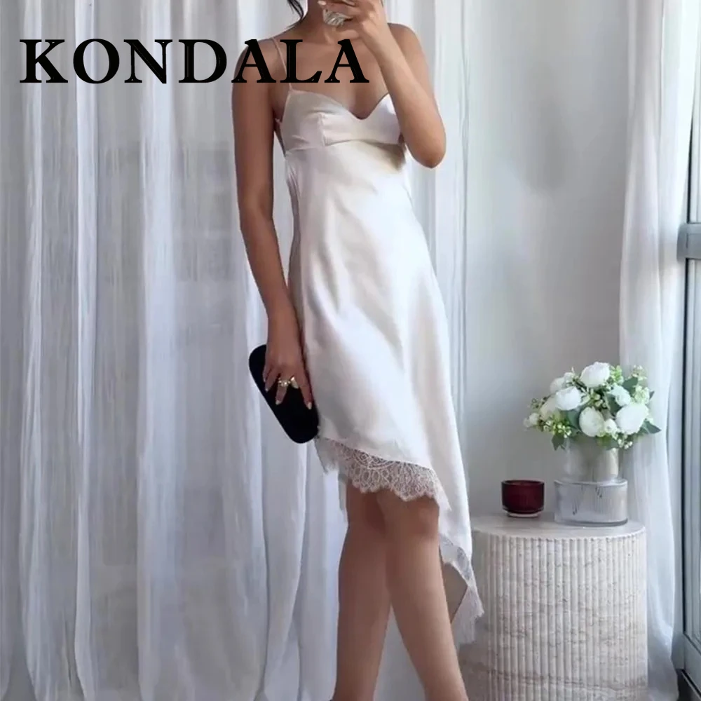 KONDALA 2025, Sexy Spitze Frau Kleid Mantel Cami Weiß Asymmetrische Kleid Backless Mode Chic Spitze-up Nacht Party Mujer vestidos
