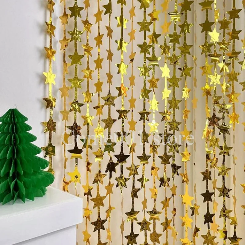 لافتات حفلات على شكل نجمة ذهبية وفضية على شكل قلب لعيد الميلاد السعيد معلقة على الحائط لتزيين حفلات استقبال المولود الجديد، مستلزمات دعائم الصور #1