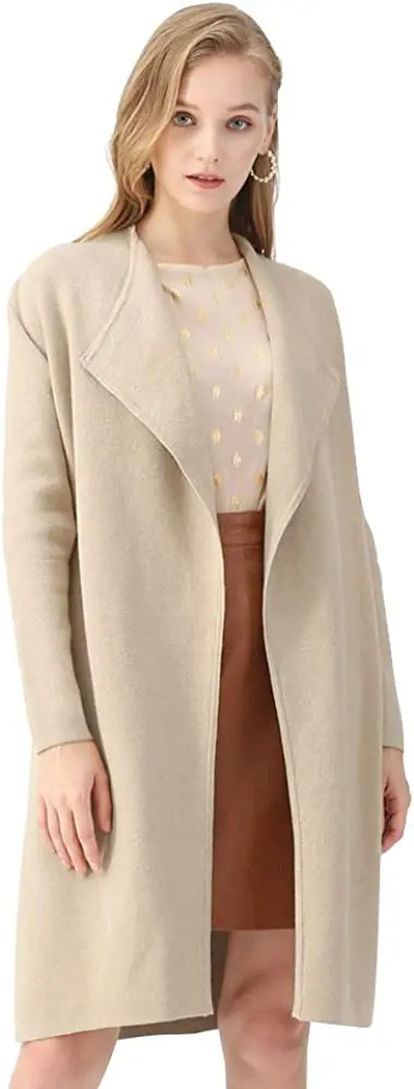 2022 Women's Classy Light Tan/Black Open Front Knit Coat Cardigan