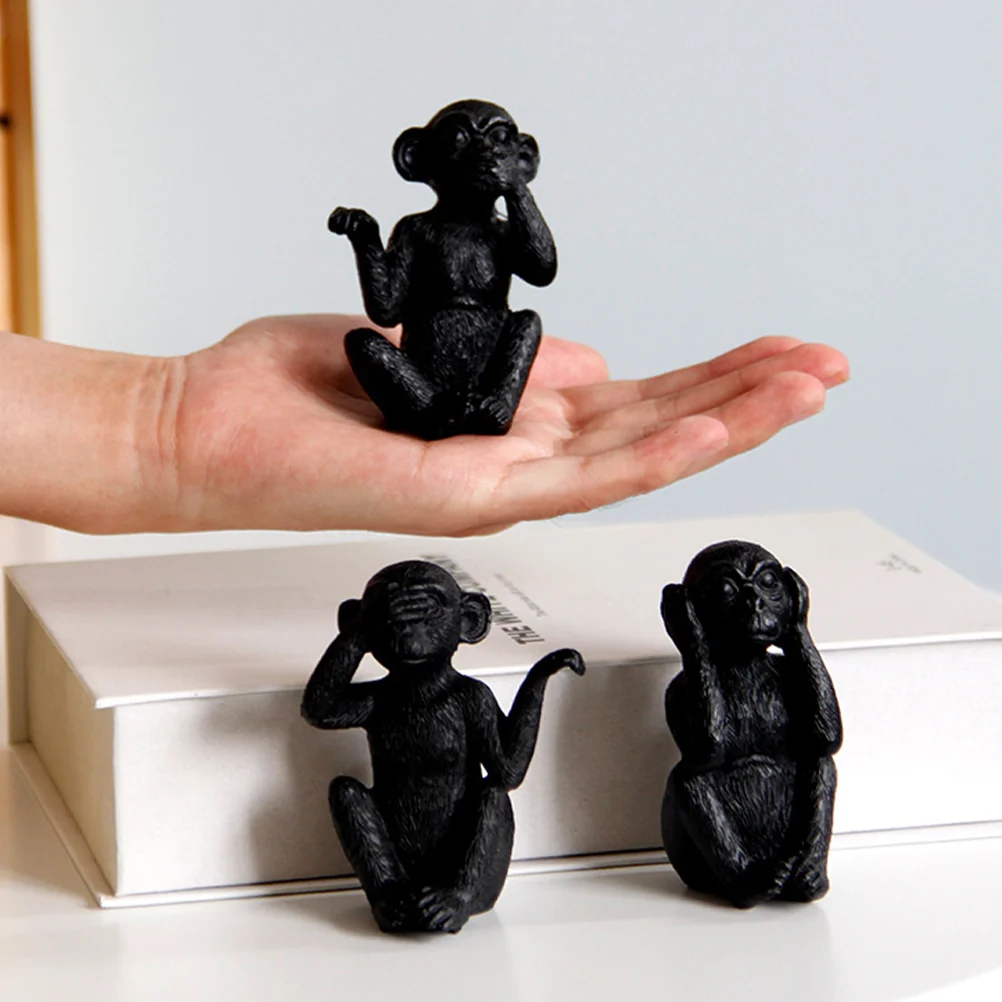 3pcs Resin Desktop Monkey Decor Resin Animal Figurine Tabletop Monkey Statue Decoration Resin Monkey Statue