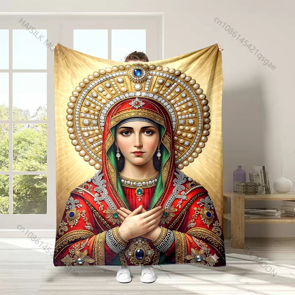 1PC Ornate icon with adorned figure Faith-printed Flannel Blanket Soft and Warm Suitable for Home Travel Picnics Camping RV