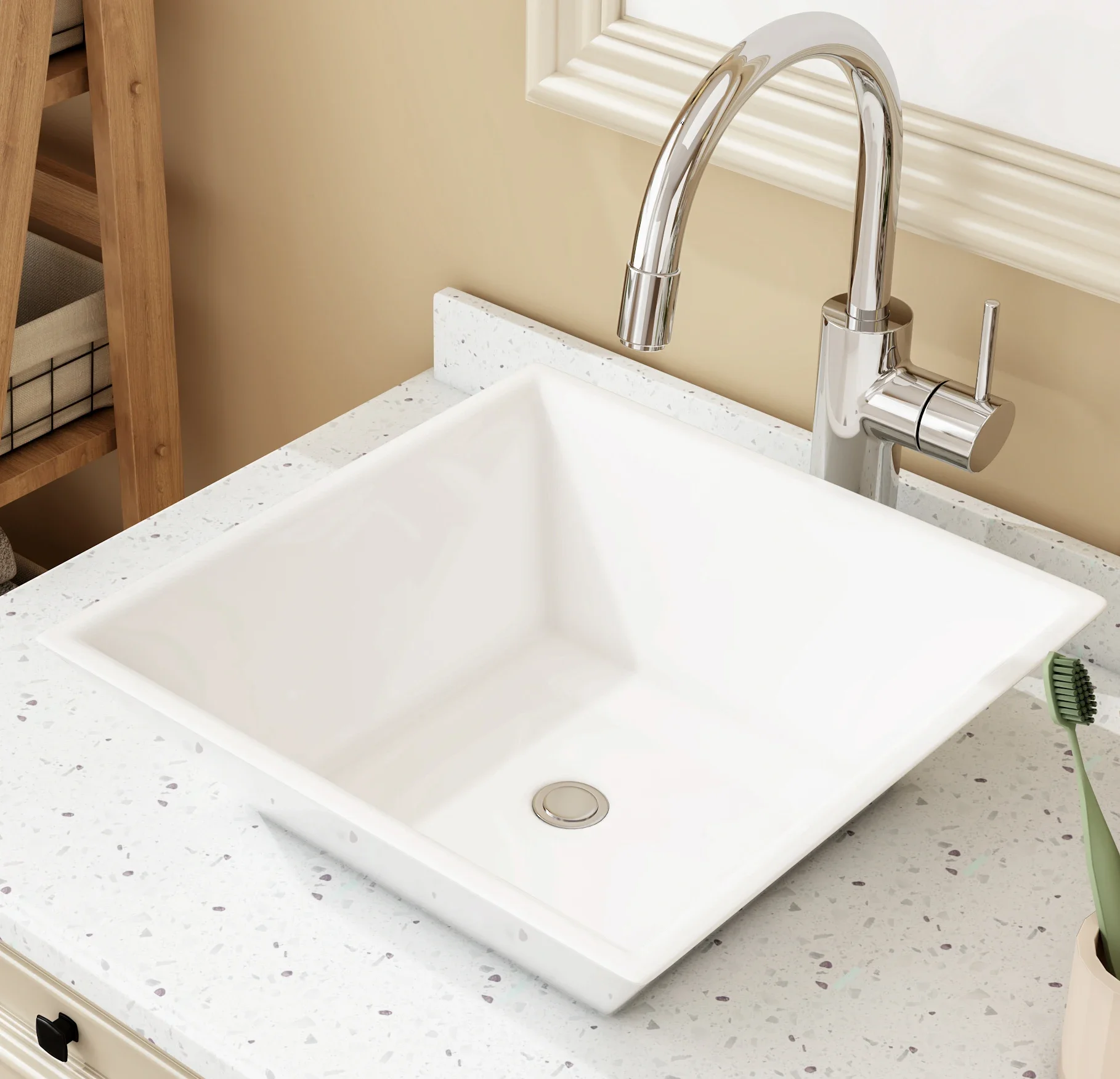 MEJE Vessel Sink, Above Countertop Sink Rectangular/Egg Shape White