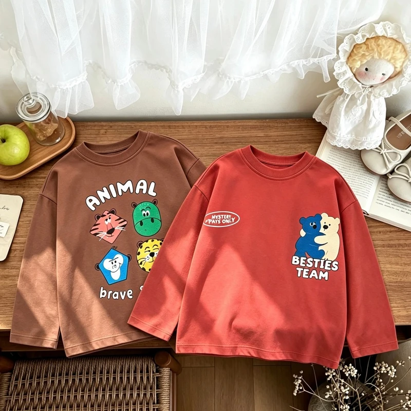 Cartoon Tees For Boys And Girls 2026 Spring Summer Clothes Printing Crewneck TShirt Toddler New Design Thin Long-sleeved Tops