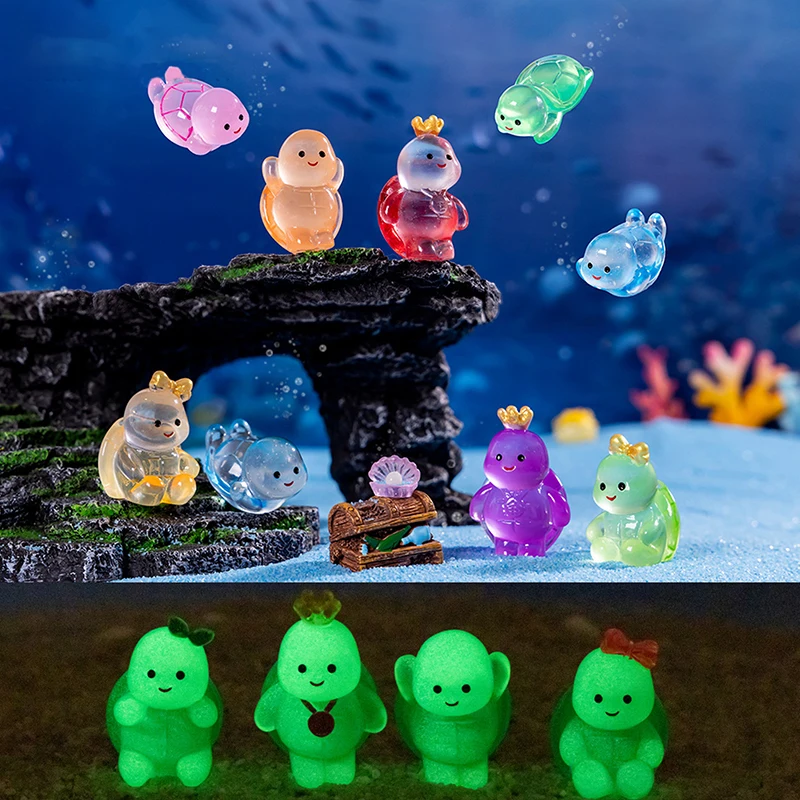 Figuras de paisaje en miniatura de tortuga luminosa de dibujos animados, pequeños adornos bonitos, decoración de escritorio Kawaii, regalos de decoración del hogar DIY