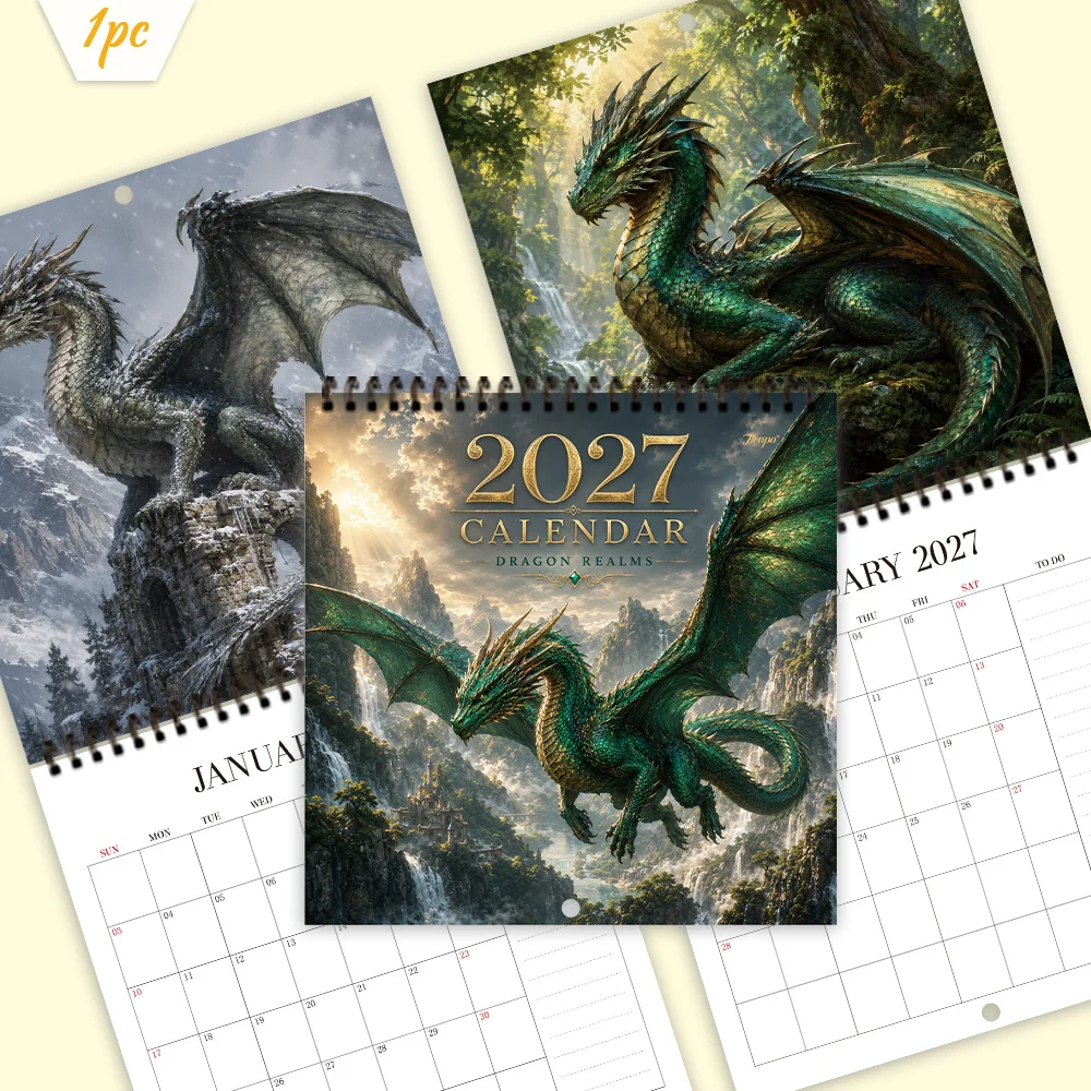 1pc 2027 Wall Calendar, Dragon Kingdom Theme,12-Month Monthly Planner,Perfect Gift For Back-to-school Season,Christmas, New Year