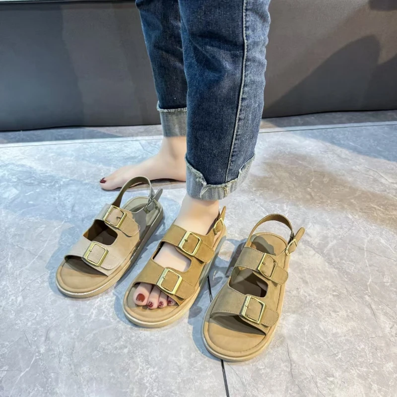 

Thick Bare Toe Belt Needle Buckle Back Trip Strap Buckle Waterproof Table Fashion All-match Comfortable Non-slip Sandals Women