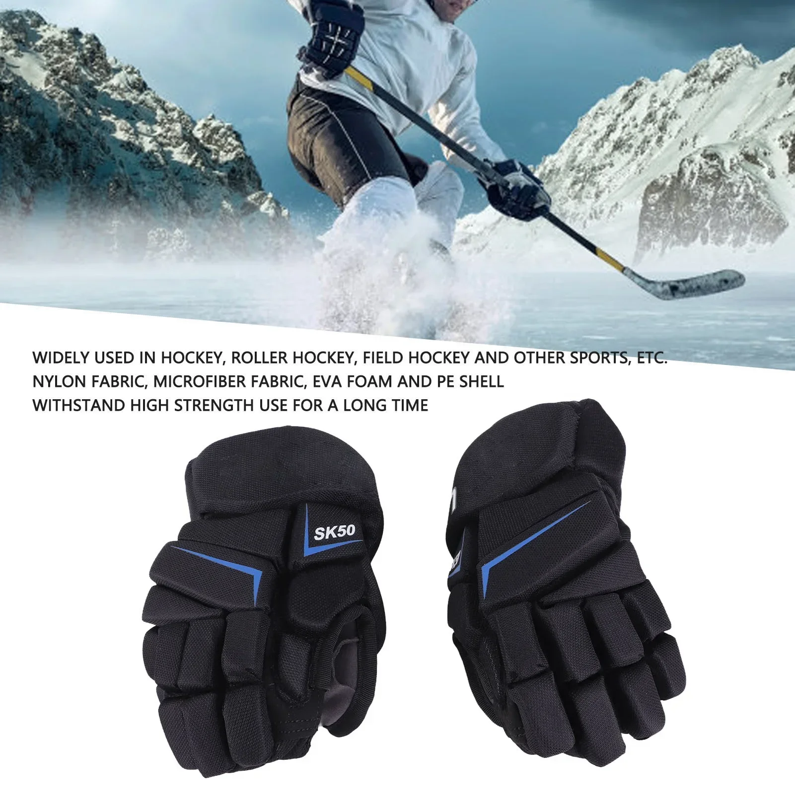 1 Pair Ice Hockey Gloves Breathable Finger Protective Highly Fitting Nylon Fabric EVA Foam Hockey Gloves For Hockey Players