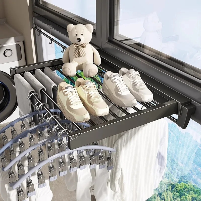 

No punching, invisible folding drying rack, household drying shoes, clothes artifact, indoor balcony rod does