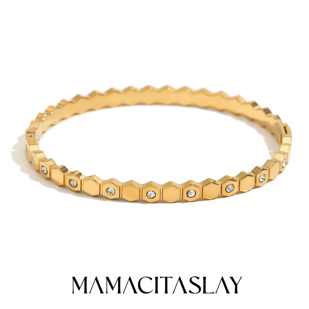 

MamacitaSlay Minimalist Hexagonal Honeycomb Can Be Opened bangles Gold Plated bracelets woman luxury designer jewelry aliexpress