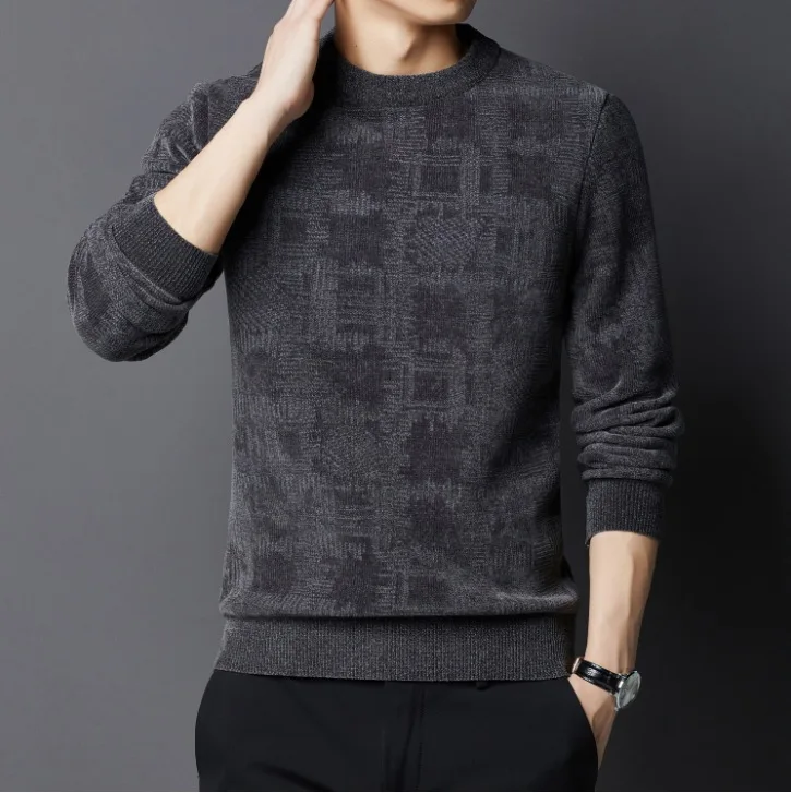 

High-End Men's Knitted Sweater Base Layer irt Faion Urban Sle Long Sve round Ne Color Casual Autumn Wear