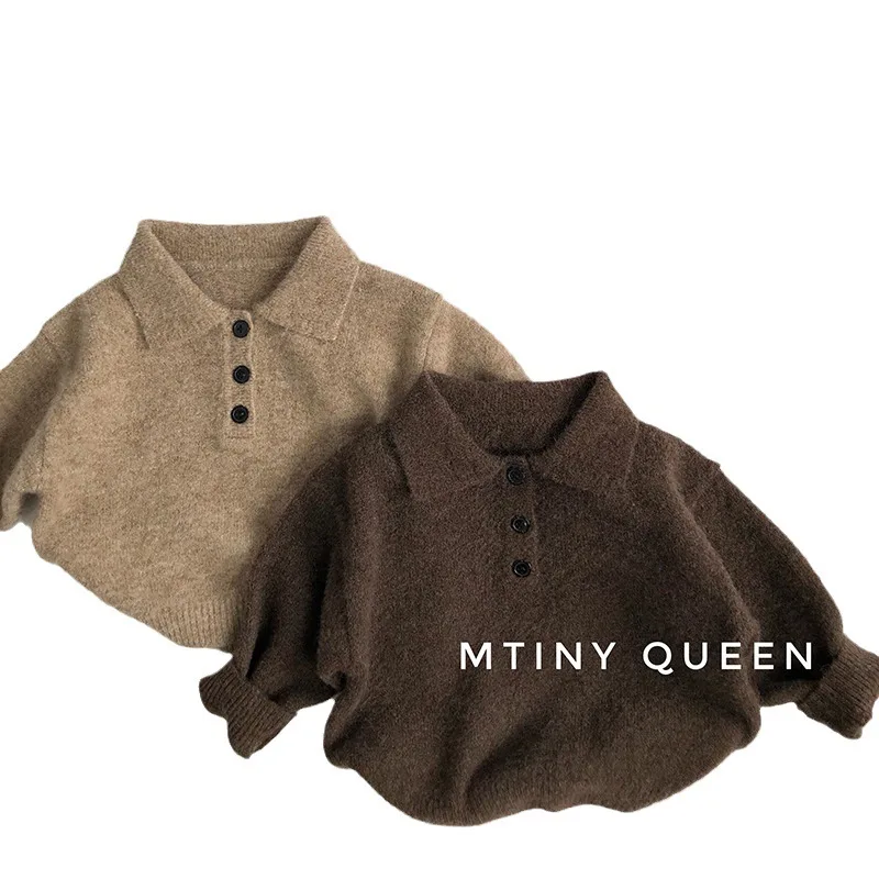 

Autumn Winter Infant Baby Toddler Top Children's Cotton Knitted Turn-down Collar Sweater 1-6 Ykids Girls Boys Vintage Stylish
