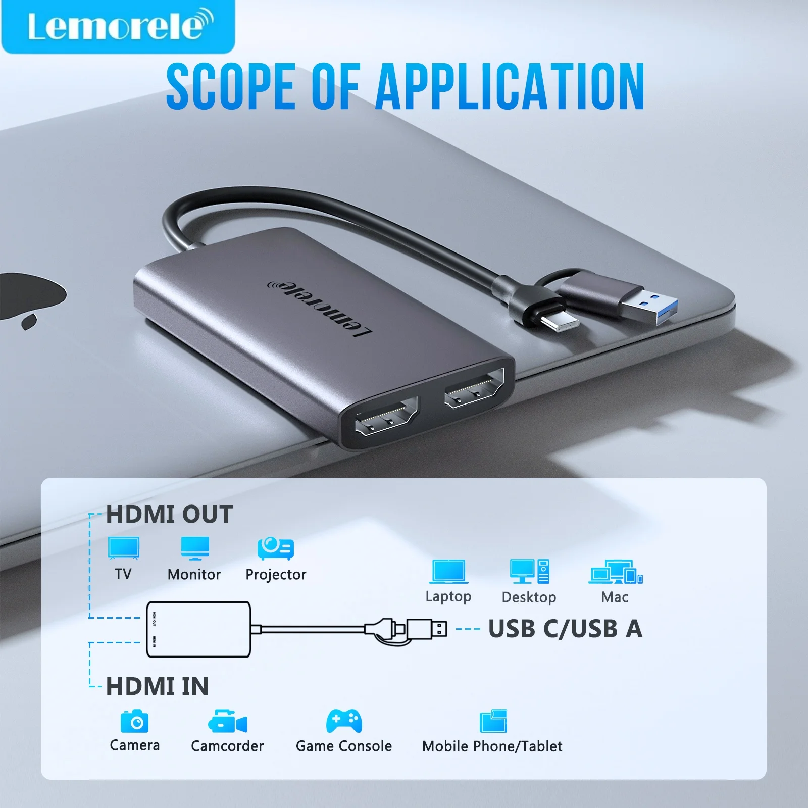 

Lemorele Video Capture Card 4K HDMI-Compatible to USB/Type-C Live Streaming Recording Card Video Recorder for Switch Xbox PS4/5