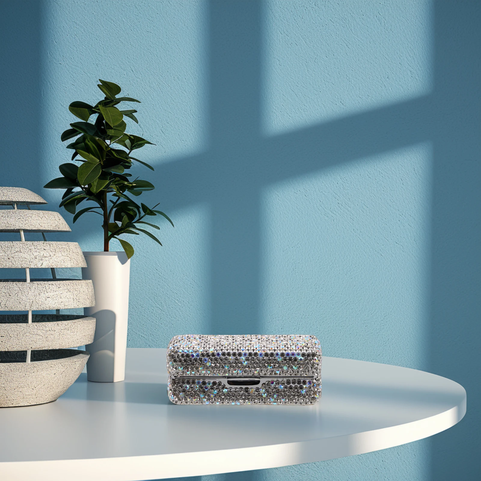 

Bling Lipstick Box with Mirror Rhinestone Iron Glass Compact Travel Single Gloss Organizer Purse Storage Case Holder