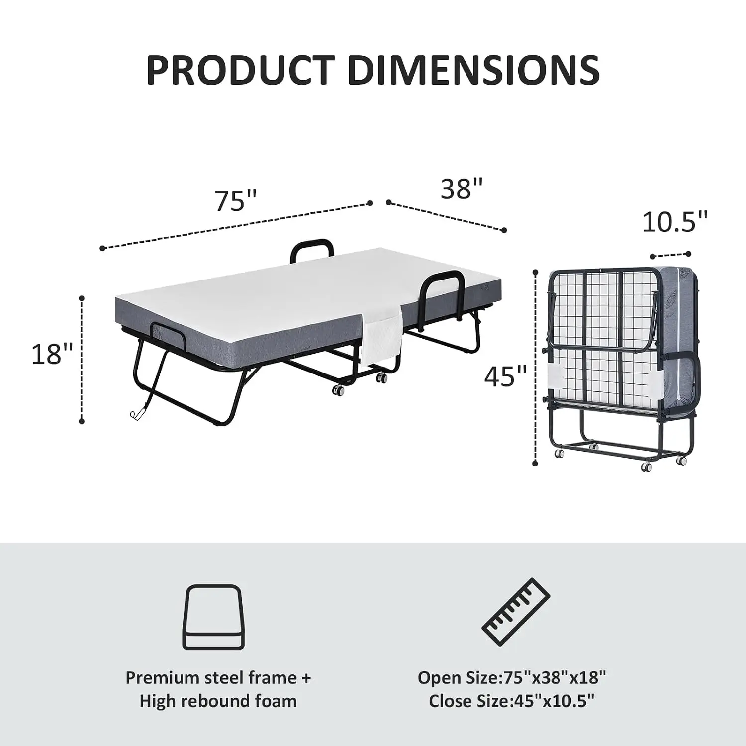 Folding Bed with Mattress,75