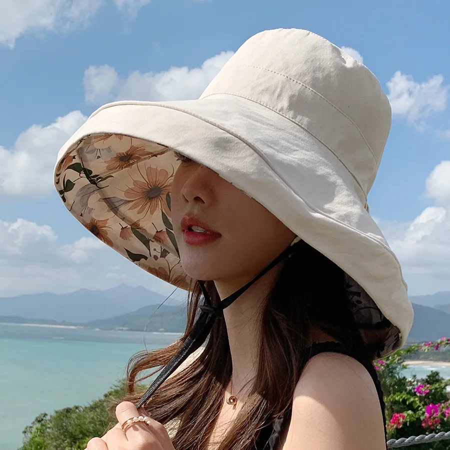 Spring and Summer Women\'s Double Sided Printed Fisherman Bucket Basin Sun Hat Big Brim Fashion Hat Outdoor Cap H18