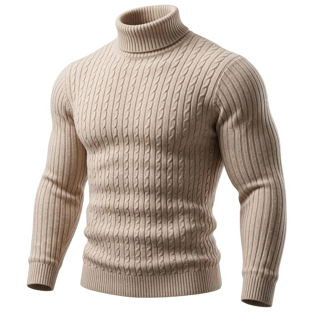 Herren Zopfmuster Rollkragenpullover Warmer Weicher Thermo-Pullover Winter Passform Langarm-Pullover für Kaltes Wetter Strickwaren – Detail 6