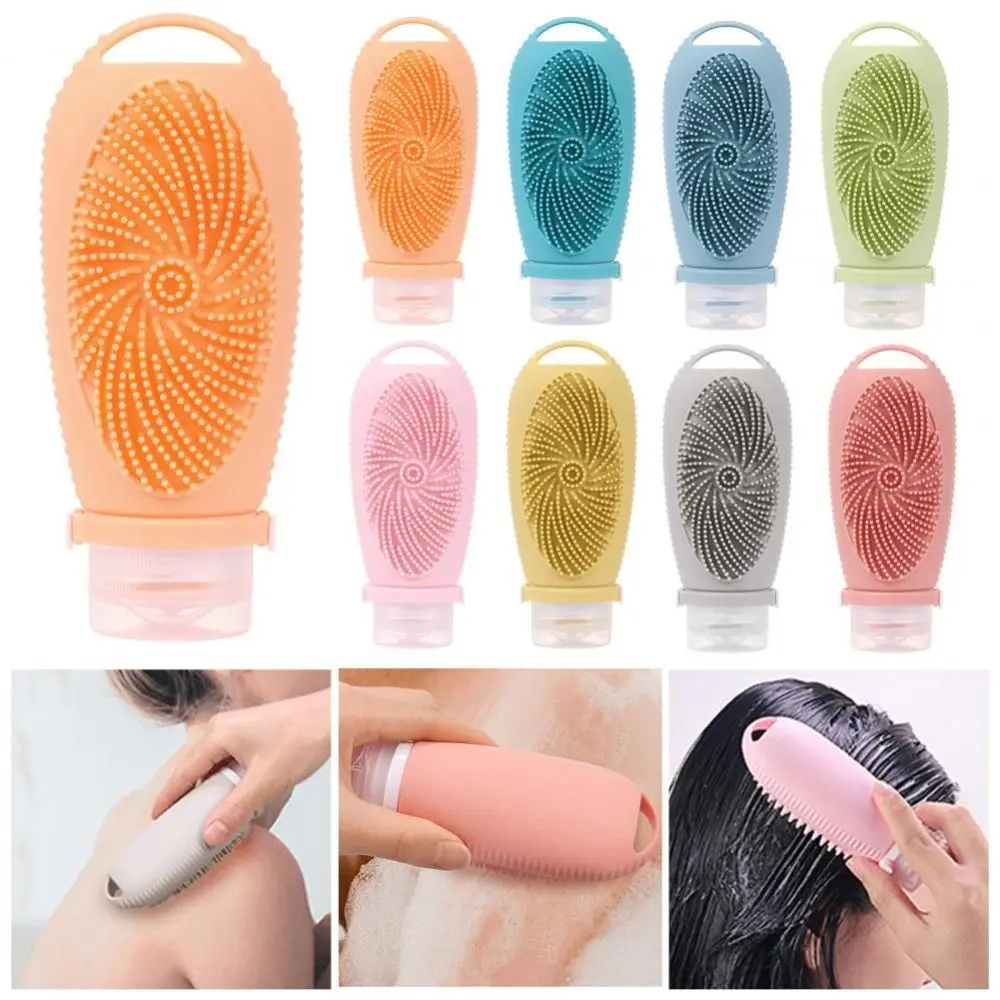 Bouteille de brosse de douche Portable 2 en 1, 100ml, bouteilles rechargeables de voyage en Silicone, conteneurs de toilette compressibles anti-fuite