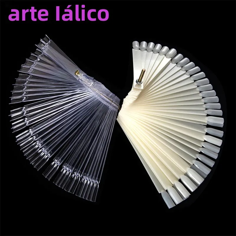 50 Uds. De puntas de exhibición de Arte de uñas postizas acrílicas transparentes naturales, estilo abanico, soporte para esmalte, herramienta de accesorios de manicura