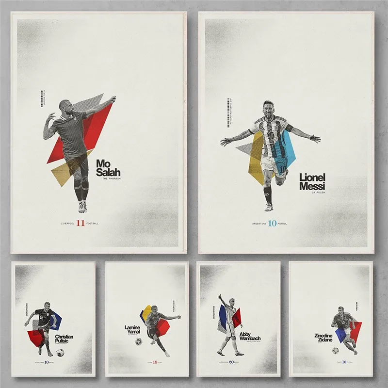 Vintage Legend Soccer Player Poster Ronaldo Messi Mbappe Minimalist Canvas Painting Wall Art Picture for Living Room Home Decor