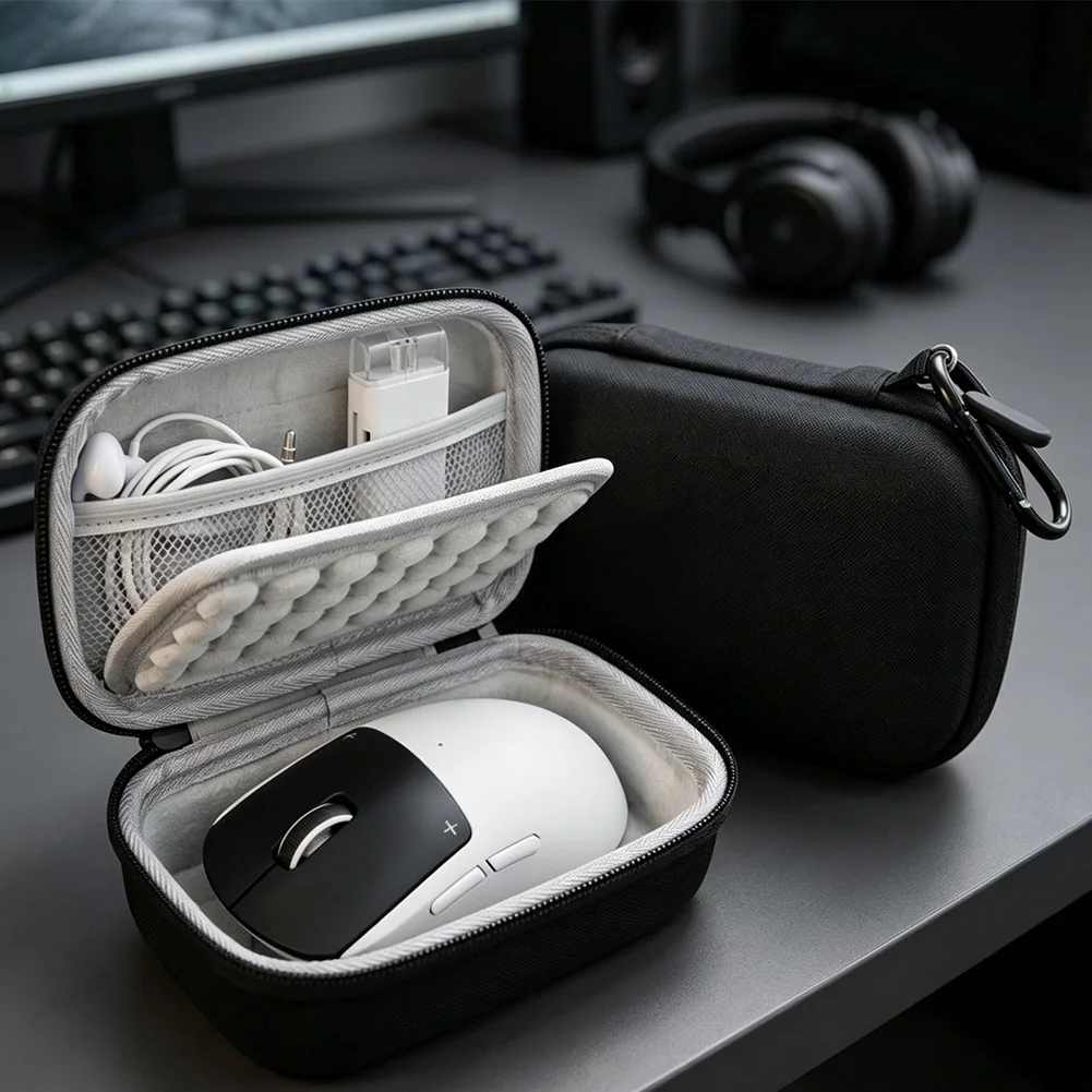 Portable Shock Resistant Mouse Protective Case With Mesh Pocket For Gaming Mouse Cable Battery Organizer Without Accessory
